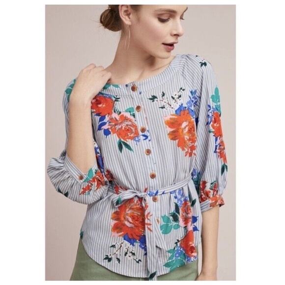 Anthropologie Maeve “Lilorne” Floral Print Tie Button Blouse - Picture 1 of 7